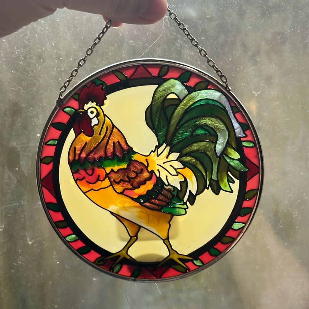 Rooster Painted Glass Hanging - Joan Baker Designs